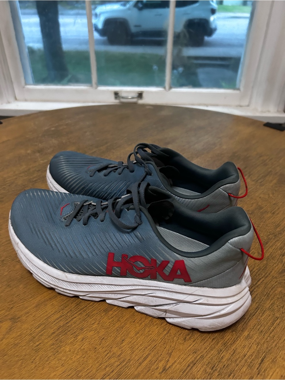 Hoka One One Rincon Gray and Red Athletic Running Shoes